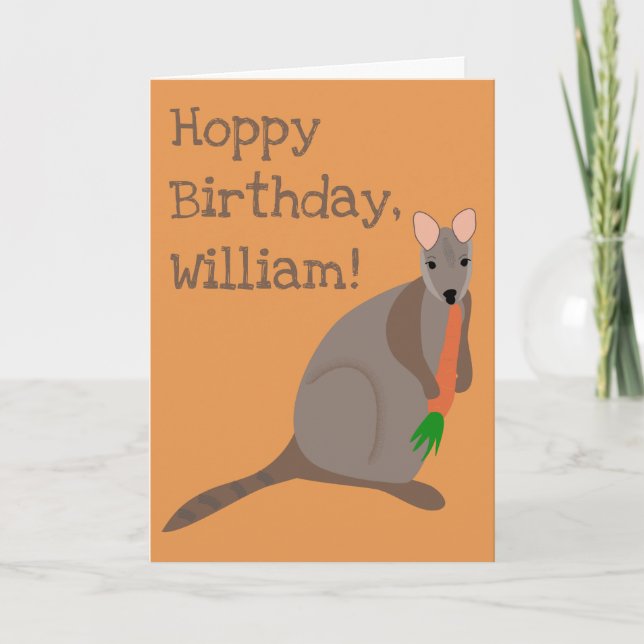Tarjeta Cute Wallaby Personalizado Comiendo Un Aniversario (Anverso)