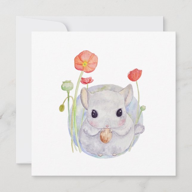 Tarjeta Cute Watercolor Baby Chinchilla cumpleaños (Anverso)