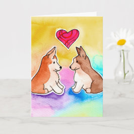 Tarjeta Cute Watercolor Corgis "Enviar amor"