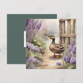 Tarjeta Cute Watercolor Duck N Lavender Blank