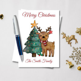 Tarjeta Cute Watercolor Reindeer Navidad