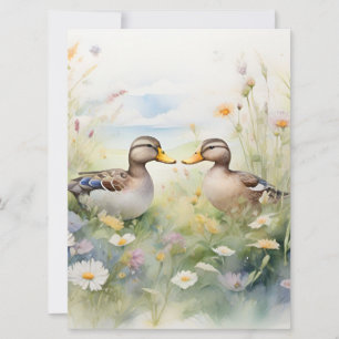 Tarjeta Cute Watercolour Duck Beak To Beak Blanco 