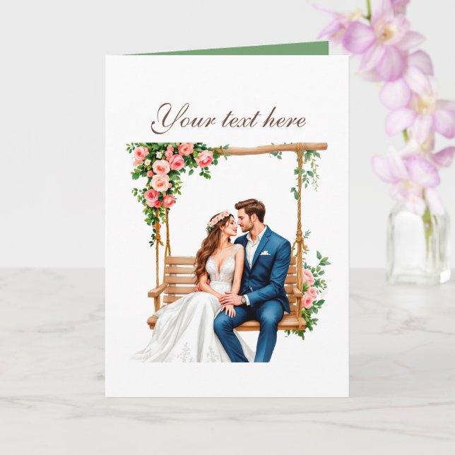 Tarjeta Cute Wedding couple customizable (Orquídea)