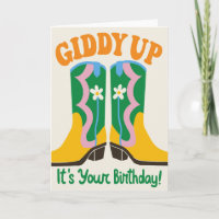 Cute Western Cowgirl Boots Retro Floral Cumpleaños