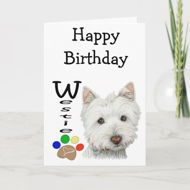 Tarjeta Cute Westie Dog and Paw Art (Anverso)