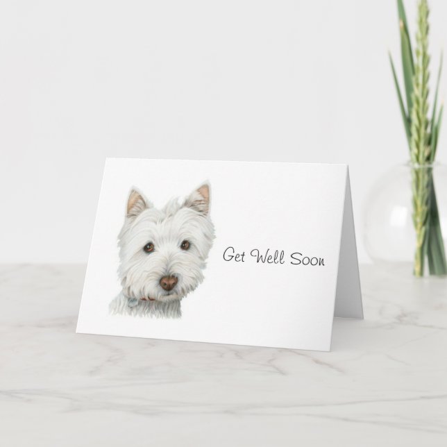 Tarjeta Cute Westie Dog Ponte Bien Pronto (Anverso)