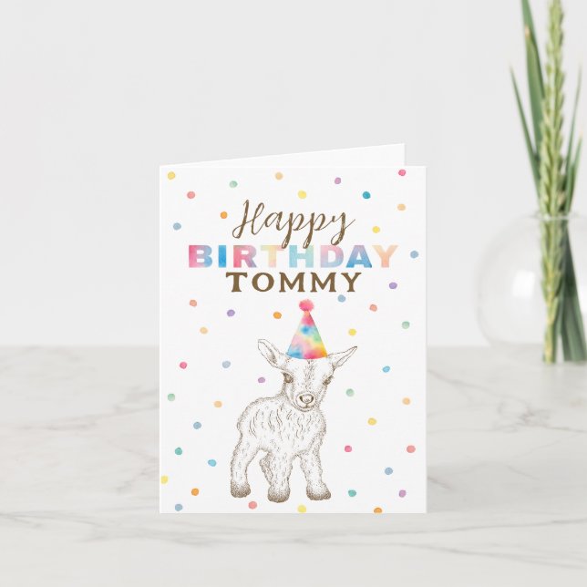 Tarjeta Cute Whimsical Baby Goat Happy Birday Card (Anverso)