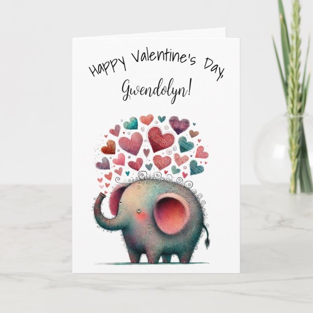 Tarjeta Cute Whimsical Elephant Happy Valentine's Day (Anverso)