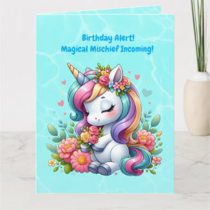 Tarjeta Cute Whimsical Floral Unicornio Girly Niños Cumple