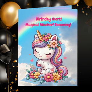 Tarjeta Cute Whimsical Floral Unicornio Girly Niños Cumple