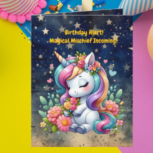 Tarjeta Cute Whimsical Floral Unicornio Girly Niños Cumple
