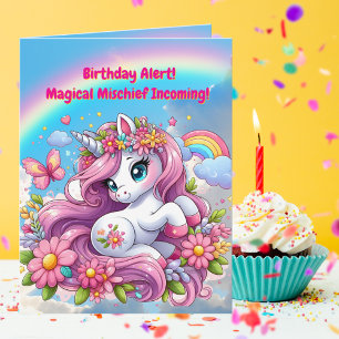 Tarjeta Cute Whimsical Floral Unicornio Girly Niños Cumple