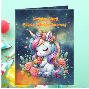 Tarjeta Cute Whimsical Floral Unicornio Girly Niños Cumple
