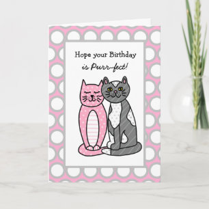 Tarjeta Cute Whimsical Folk Art Cats Cumpleaños