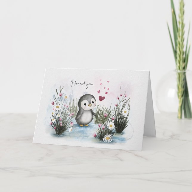 Tarjeta Cute Whimsical Penguin Love Valentine (Anverso)