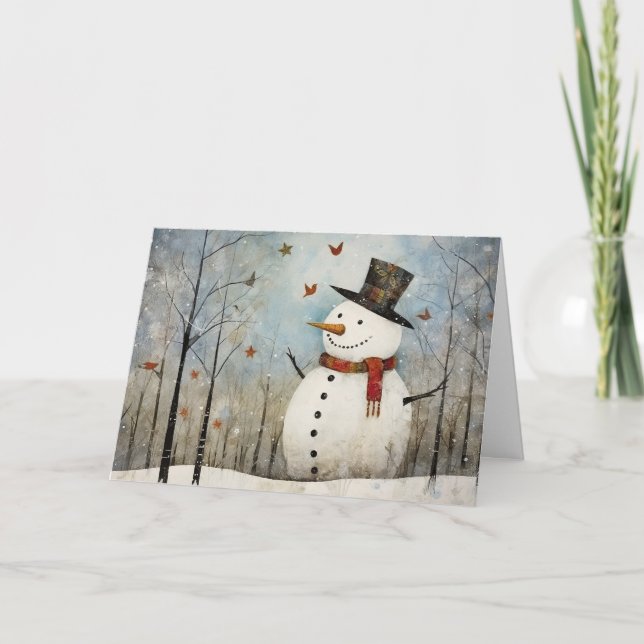 Tarjeta Cute Whimsical Snowman in a Top Hat Holiday  (Anverso)