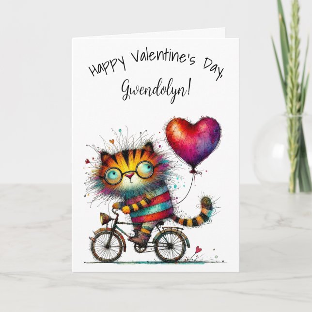 Tarjeta Cute Whimsical Tiger Happy Valentine's Day (Anverso)