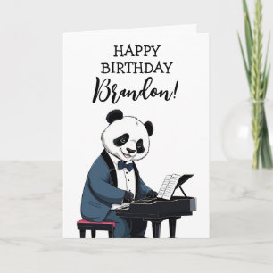 Tarjeta Cute White & Black Panda Piano Cumpleaños