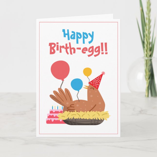 Tarjeta Cute White Funny Pollo y Humor de Pastel Cumpleaño (Anverso)