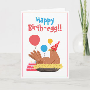 Tarjeta Cute White Funny Pollo y Humor de Pastel Cumpleaño