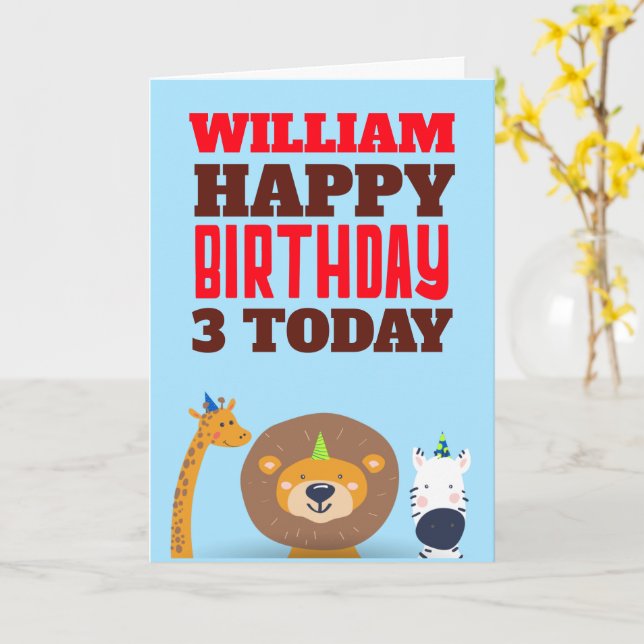 Tarjeta Cute Wild Animals Kids Any Age Name Birthday (flor amarilla)