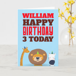 Tarjeta Cute Wild Animals Kids Any Age Name Birthday