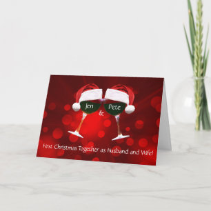 Tarjeta Cute Wine Temática Primera Navidad Pareja Casada