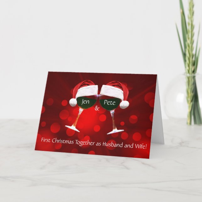 Tarjeta Cute Wine Temática Primera Navidad Pareja Casada (Anverso)