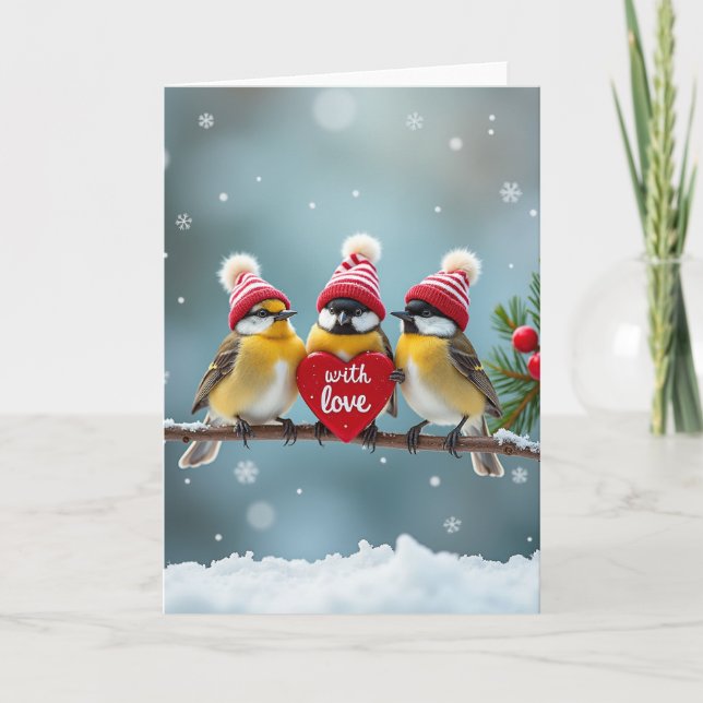 Tarjeta Cute Winter Birds Knit Hat Greeting Card (Anverso)