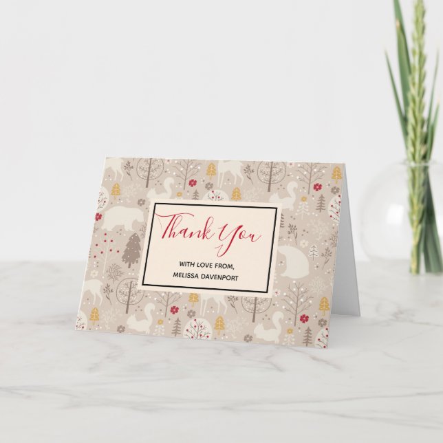 Tarjeta Cute Woodland Animals Nordic Pattern Gracias (Anverso)