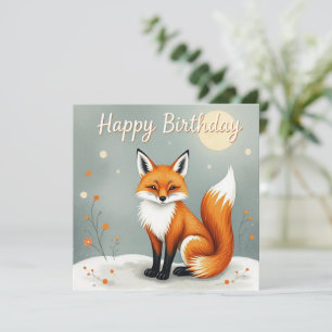 Tarjeta Cute Woodland Brown Fox Happy Birday