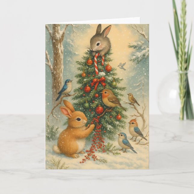 Tarjeta Cute woodland bunny christmas festive winter cozy  (Anverso)