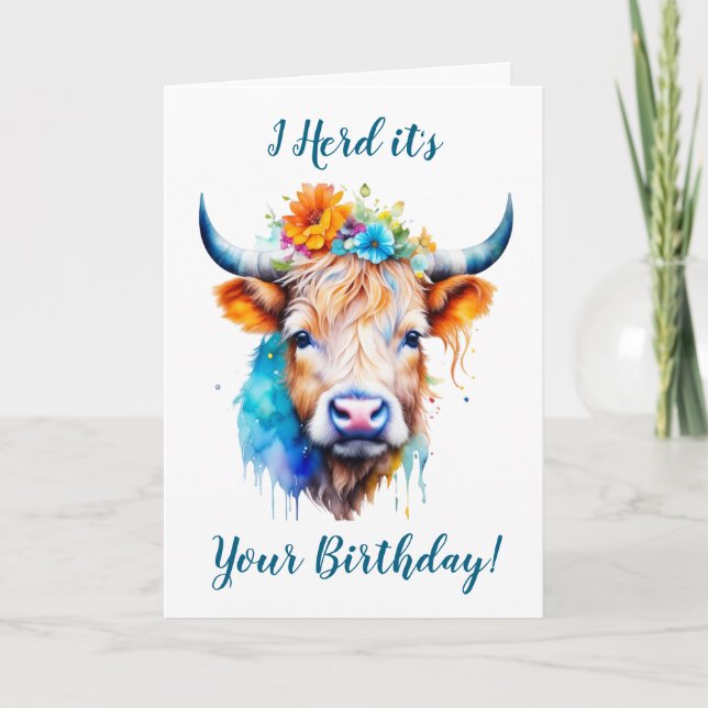 Tarjeta Cute y divertida vaca Puns Cumpleaños (Anverso)