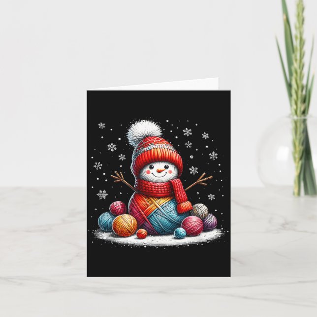 Tarjeta Cute Yarn Snowman Quilter Christmas Crochet Knitti (Anverso)
