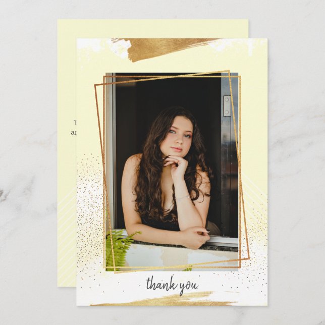 Tarjeta Cute Yello & Gold Framed Graduation (Anverso / Reverso)