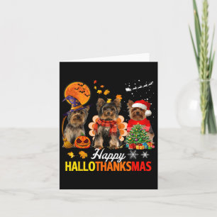 Tarjeta Cute Yorkie Happy Hallothanksmas Halloween Thanksg