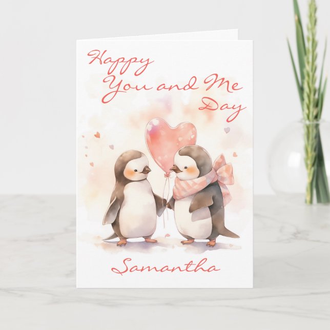 Tarjeta Cute You and Me Penguin (Anverso)