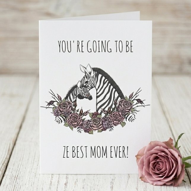 Tarjeta Cute Zebra Mom-to-Be Congratulations Pregnancy (Cute Safari Wild Zebra Mommy and Baby Best Mom Ever Congratulations Pregnancy Card. Zebra Print Back)