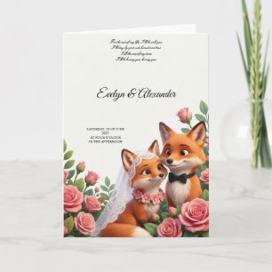 Tarjeta Cute Zorra Novia y Novio Floral Rosa Rubio