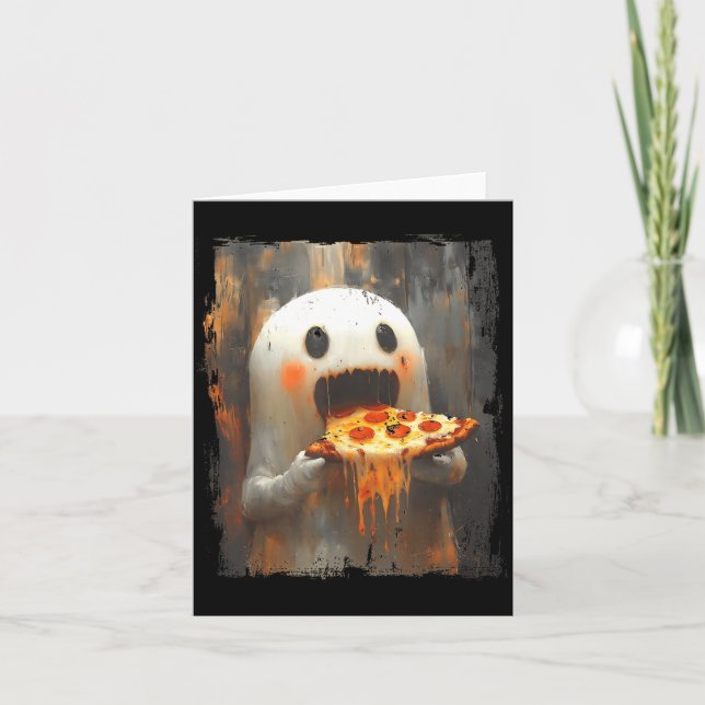 Tarjeta Cute Zza Ghost Eating Zza Funny Halloween Food Lov (Anverso)