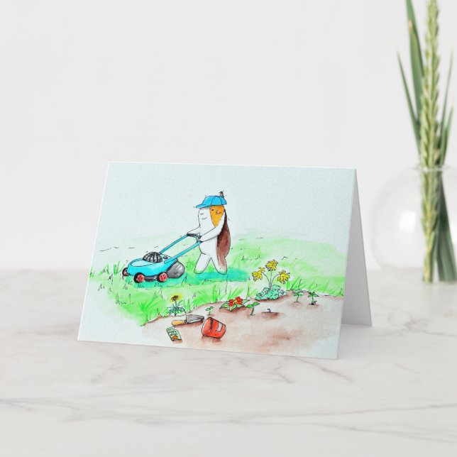 Tarjeta Cutie el cerdo guineano en la pintura de jardinero (Anverso)