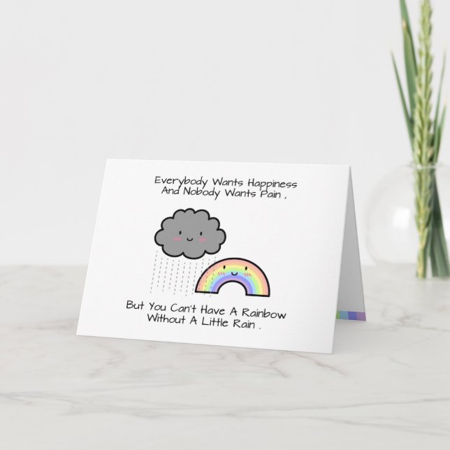 Tarjeta Cuto de felicidad en nubes de lluvia arcoiris (Anverso)