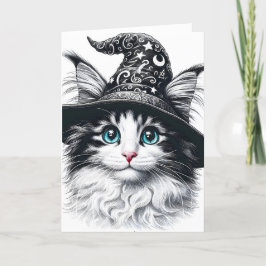 Tarjeta Cuto gato mágico en el Gorra del asistente