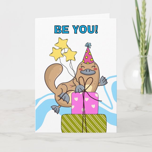 Tarjeta Cuto Gracioso Platypus Cumpleaños Ser Raro (Anverso)