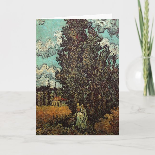 Tarjeta Cypreses y dos mujeres por Vincent van Gogh (Anverso)