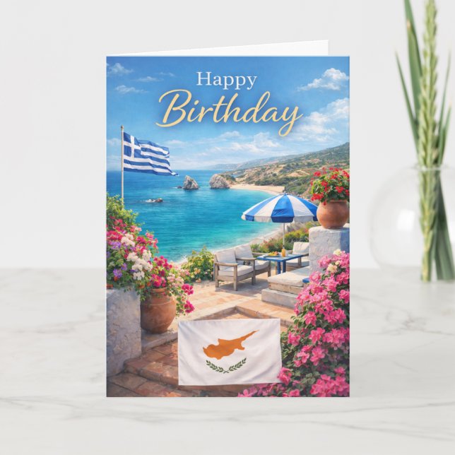 Tarjeta Cyprus Birthday Card – Mediterranean Design (Anverso)