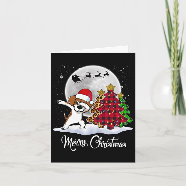 Tarjeta Dabbing Beagle Dab Dog Santa Hat Christmas Tree Fu (Anverso)