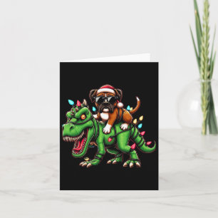 Tarjeta Dabbing Boxer Dog Xmas enciende dinosaurio T Rex K