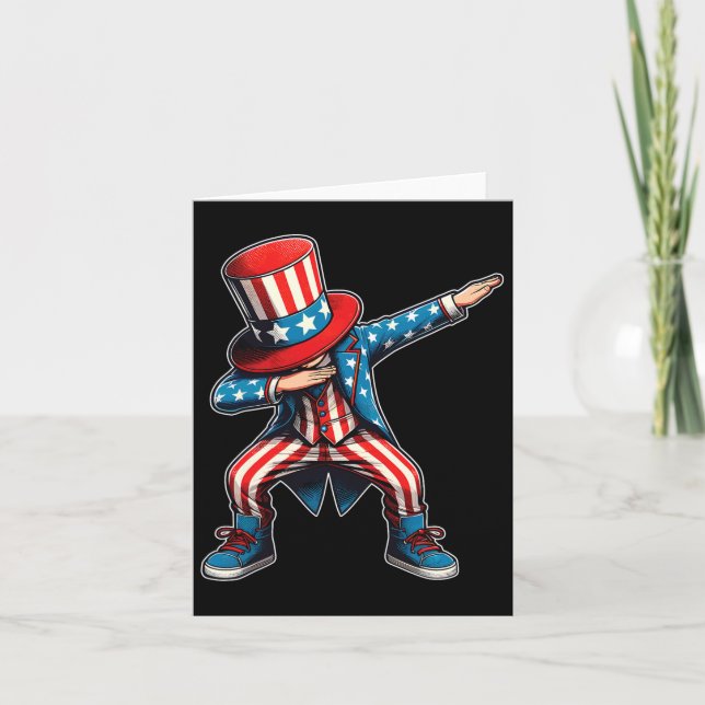 Tarjeta Dabbing Boy Bandera Estadounidense Patriótica 4 De (Anverso)