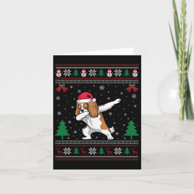 Tarjeta Dabbing Cavalier King Charles Spaniel Dog Santa Ha (Anverso)